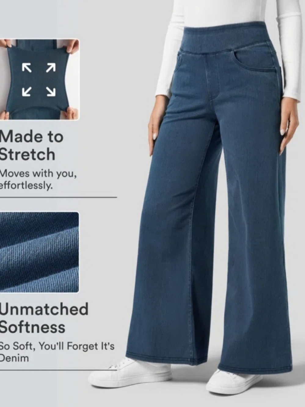 NWT Halara Flex High Waisted Tummy Control Wide Leg Jeans Blue S Petite